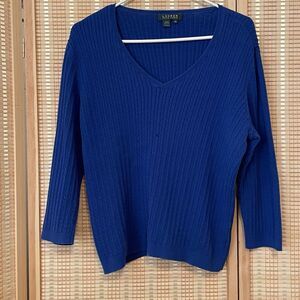 Lauren Ralph Lauren Women's XL Blue Cable Knit Sweater 3/4 Sleeves‎ Preppy